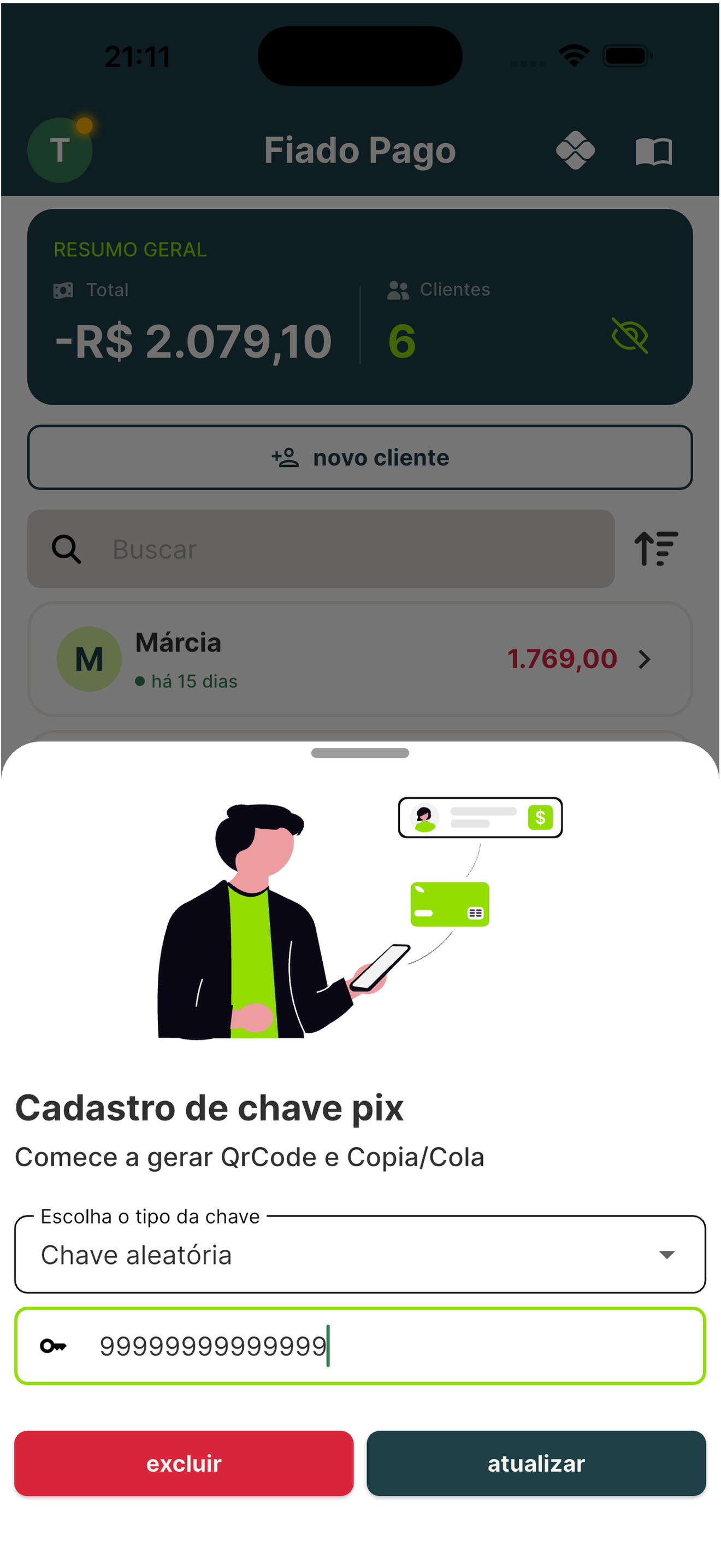 Tela de cadastro de chave Pix para gerar QR Code
